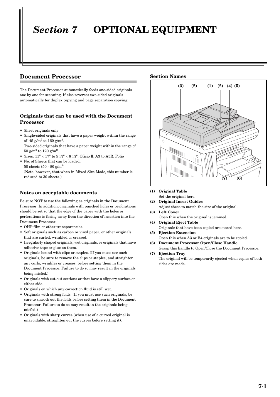 Section 7 optional equipment, Document processor, Section 7 | Optional equipment -1, Document processor -1, Refer to p.7-1) | TA Triumph-Adler DC 2016 User Manual | Page 91 / 123
