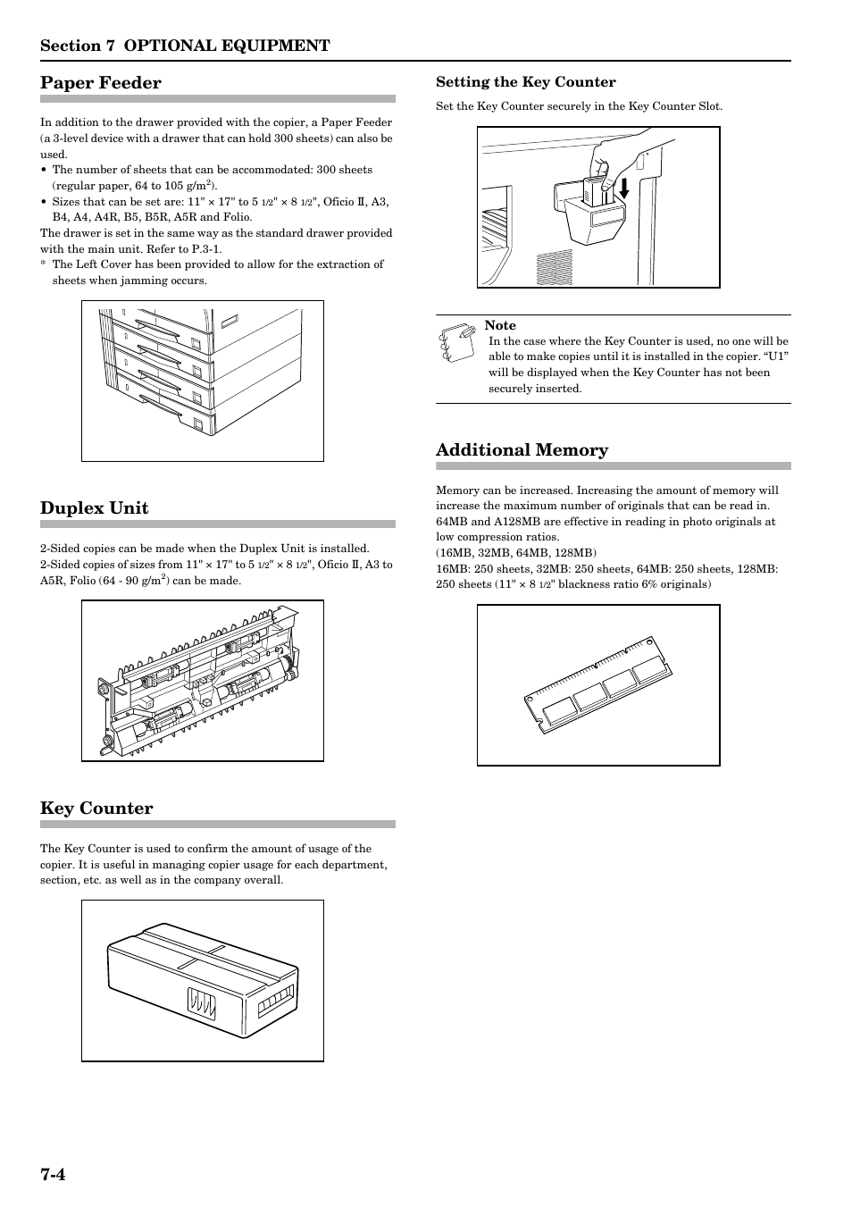 Paper feeder, Duplex unit, Key counter | Additional memory, Refer to p.7-4), 4 paper feeder | TA Triumph-Adler DC 2016 User Manual | Page 94 / 123