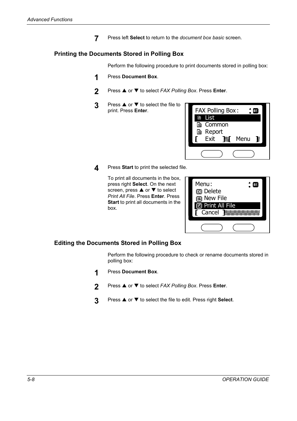 Printing the documents stored in polling box, Editing the documents stored in polling box | TA Triumph-Adler DC 2018 User Manual | Page 100 / 234