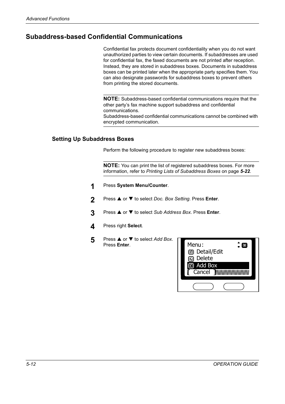 Subaddress-based confidential communications, Setting up subaddress boxes, Subaddress-based confidential communications -12 | TA Triumph-Adler DC 2018 User Manual | Page 104 / 234