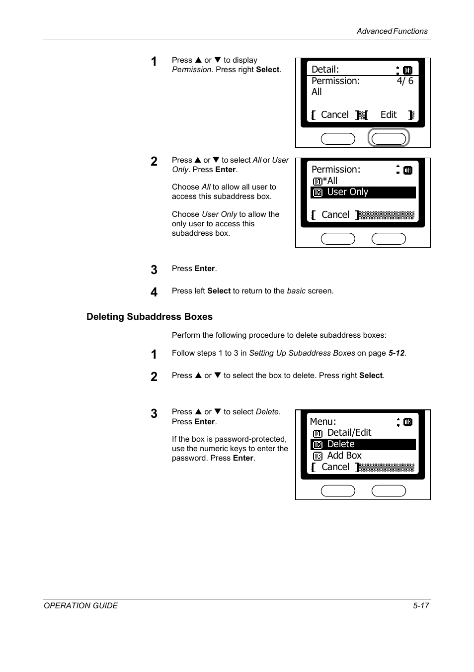 Deleting subaddress boxes | TA Triumph-Adler DC 2018 User Manual | Page 109 / 234