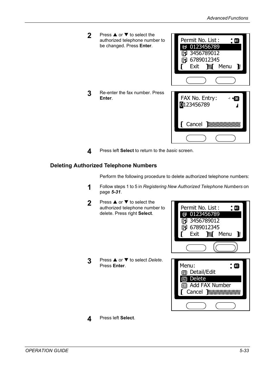 Deleting authorized telephone numbers | TA Triumph-Adler DC 2018 User Manual | Page 125 / 234