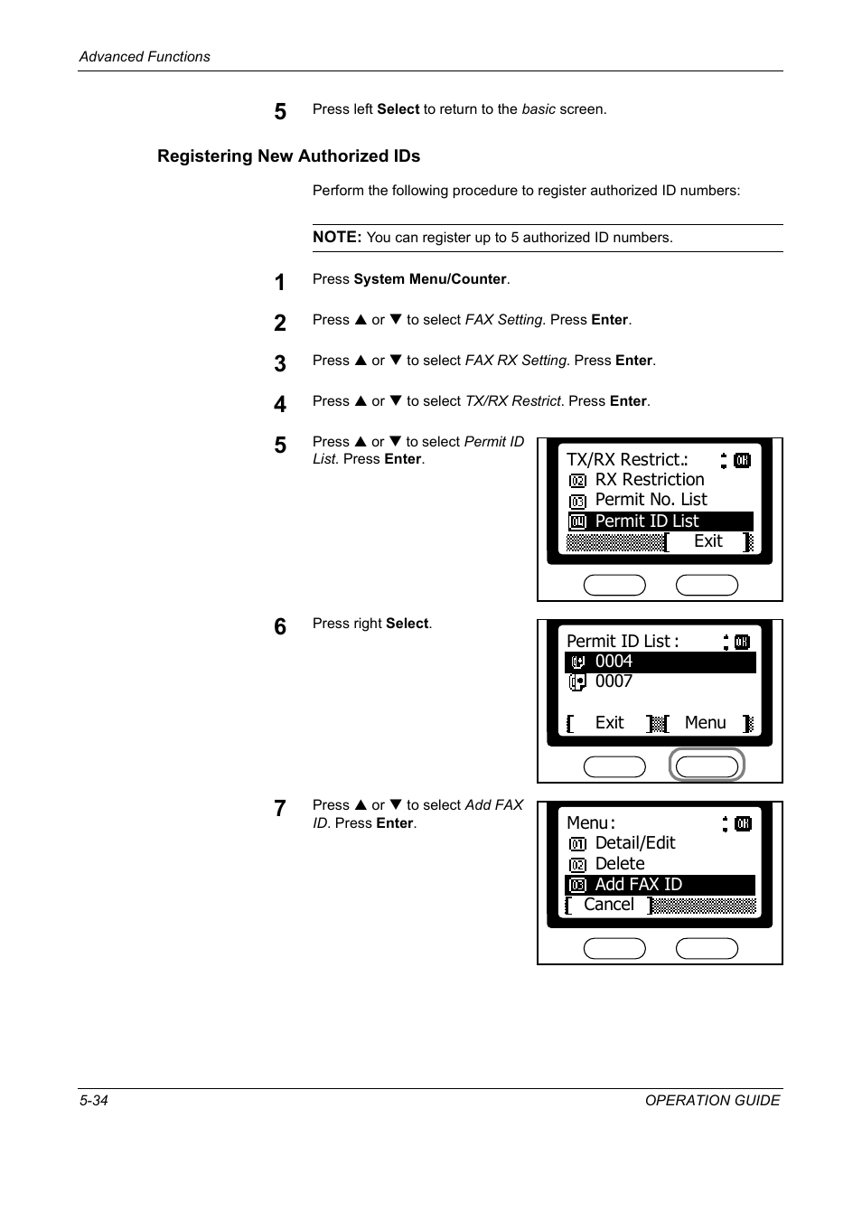 Registering new authorized ids | TA Triumph-Adler DC 2018 User Manual | Page 126 / 234