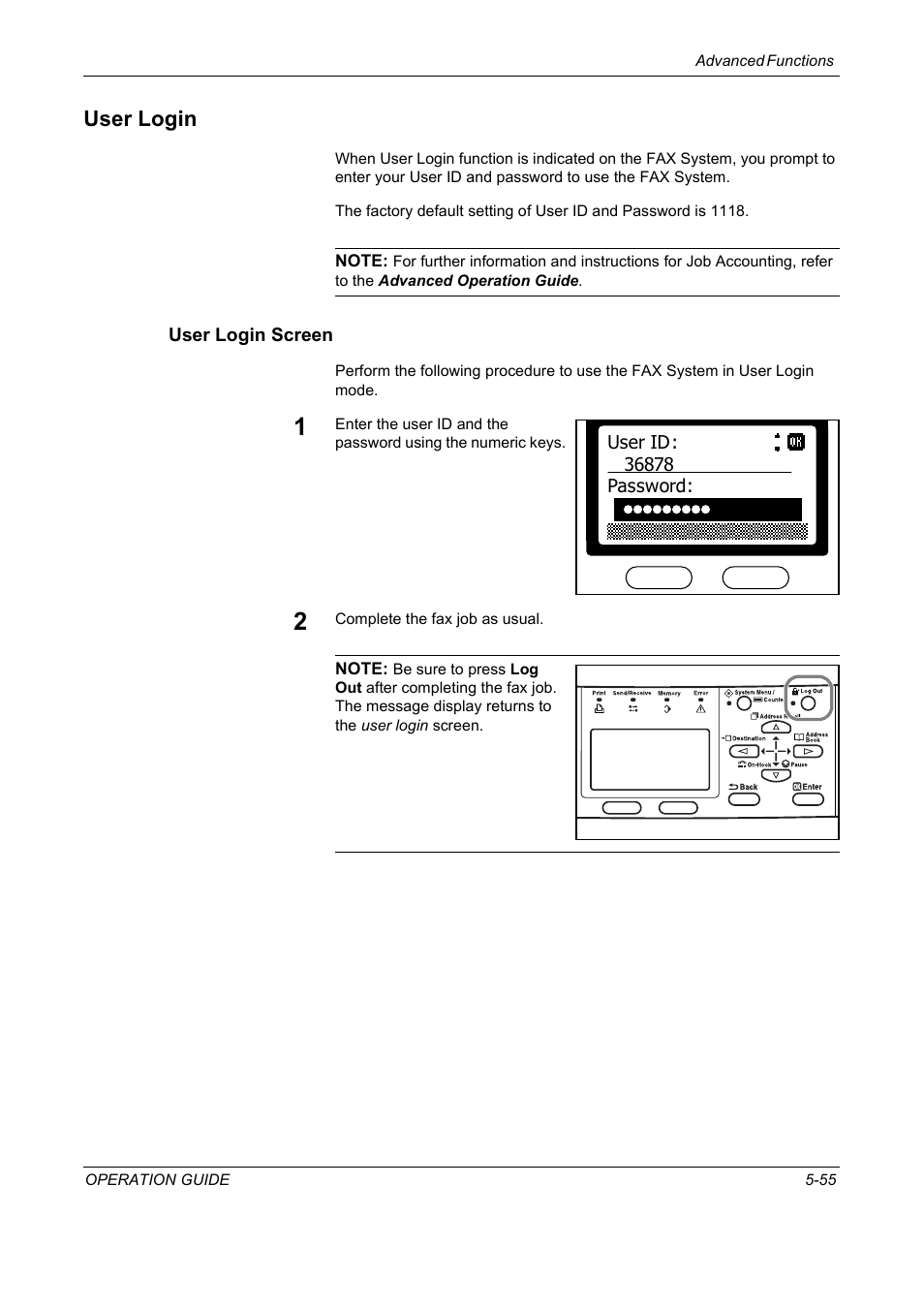 User login, User login screen, User login -55 | TA Triumph-Adler DC 2018 User Manual | Page 147 / 234