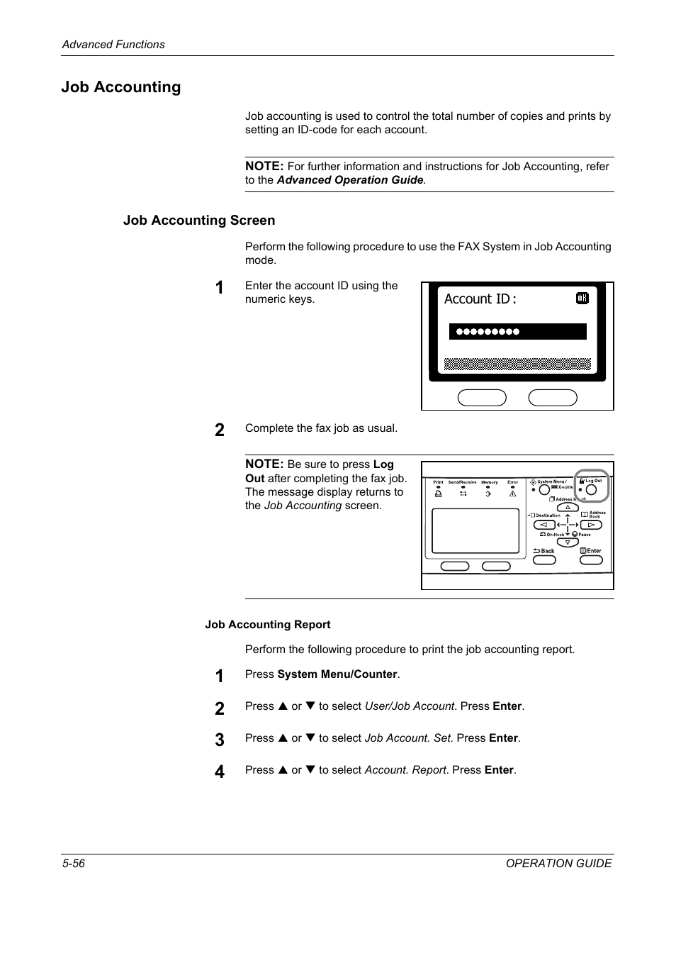Job accounting, Job accounting screen, Job accounting -56 | TA Triumph-Adler DC 2018 User Manual | Page 148 / 234