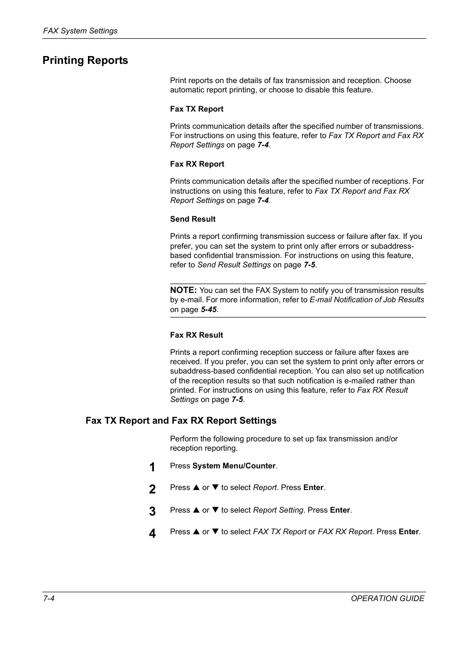Printing reports, Fax tx report and fax rx report settings, Printing reports -4 | TA Triumph-Adler DC 2018 User Manual | Page 158 / 234