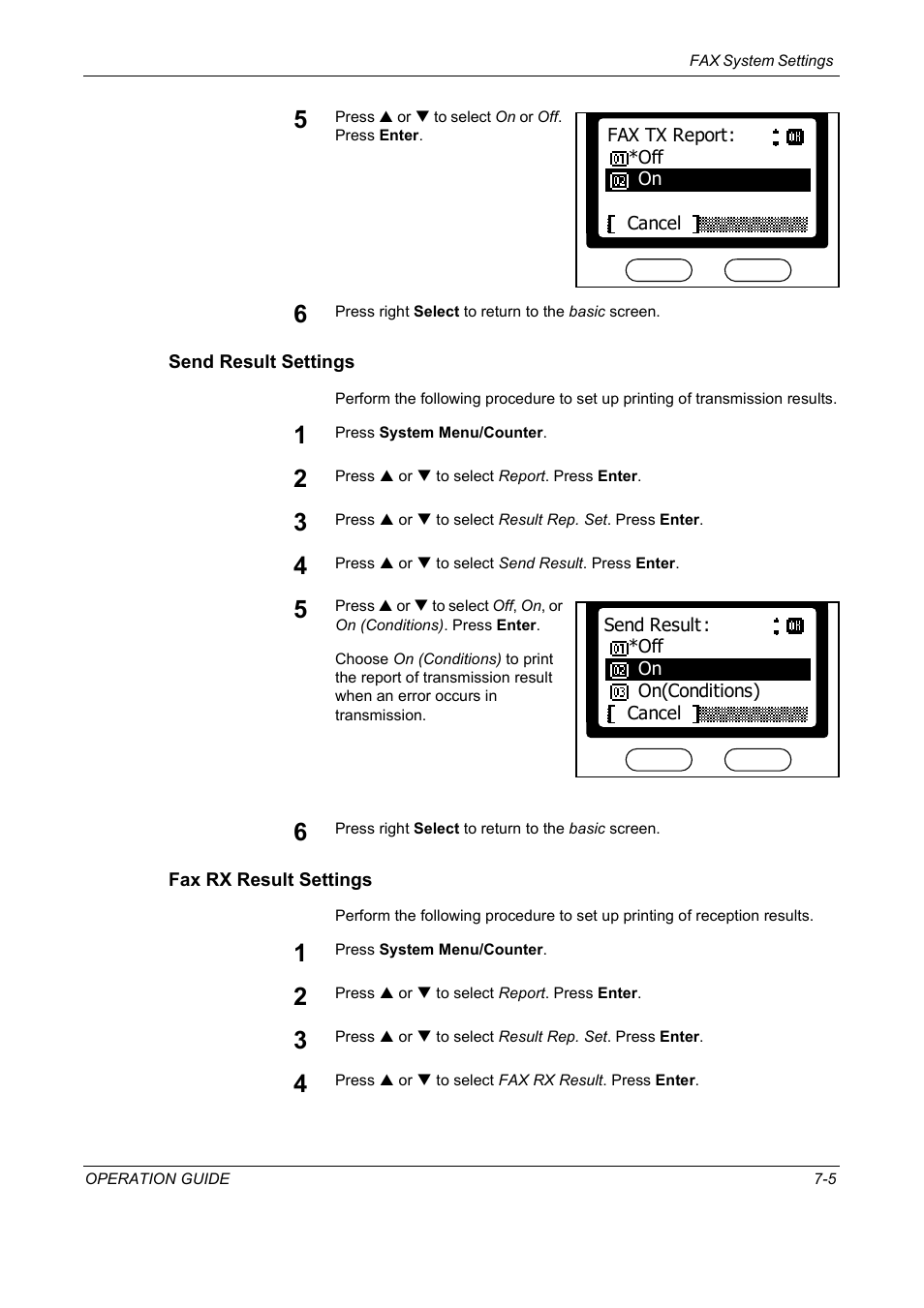 Send result settings, Fax rx result settings | TA Triumph-Adler DC 2018 User Manual | Page 159 / 234