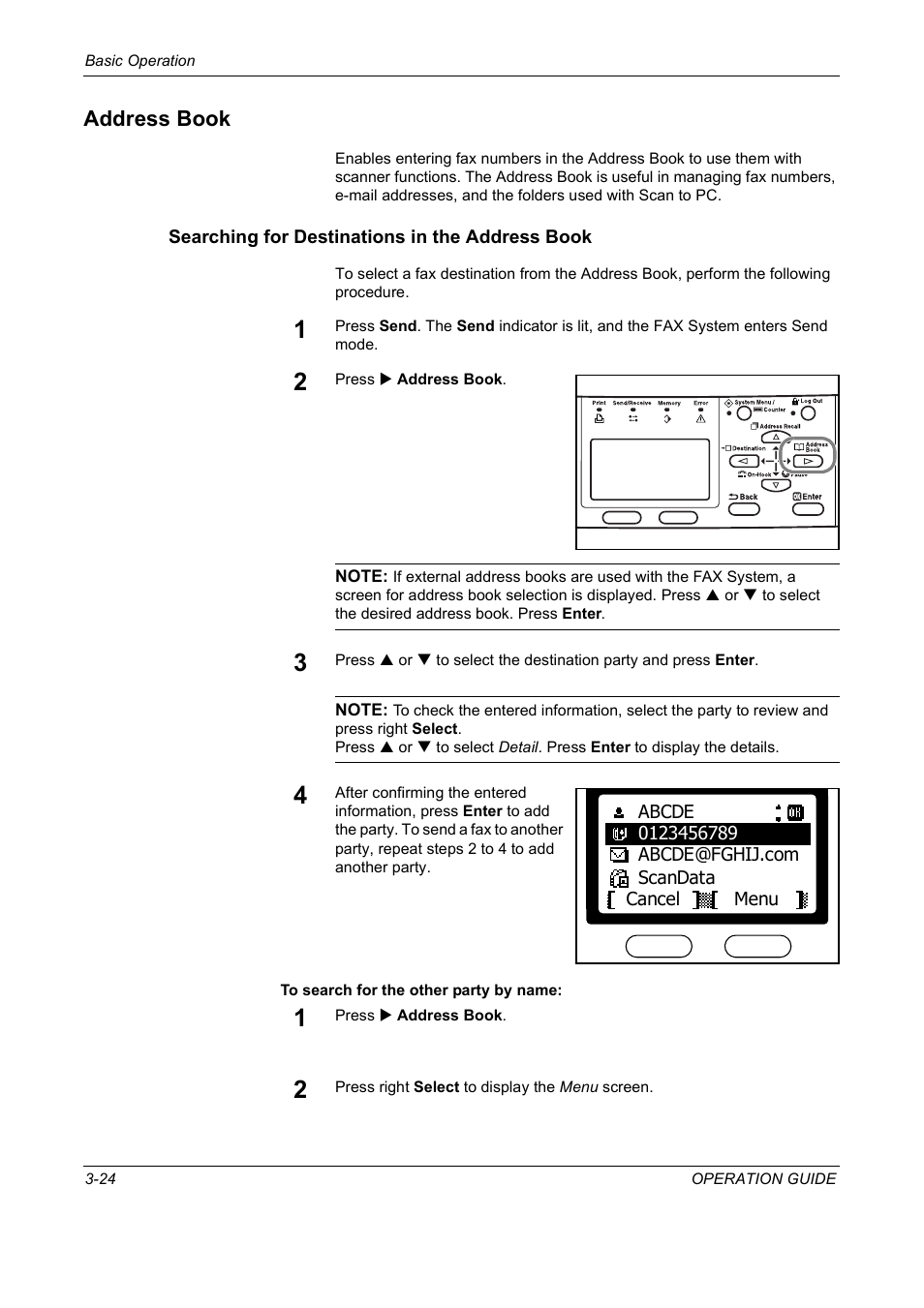 Address book, Searching for destinations in the address book, Address book -24 | TA Triumph-Adler DC 2018 User Manual | Page 52 / 234