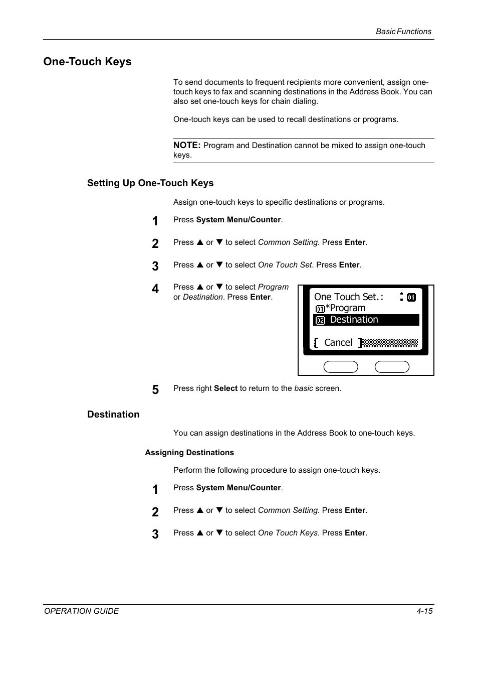 One-touch keys, Setting up one-touch keys, Destination | One-touch keys -15 | TA Triumph-Adler DC 2018 User Manual | Page 83 / 234