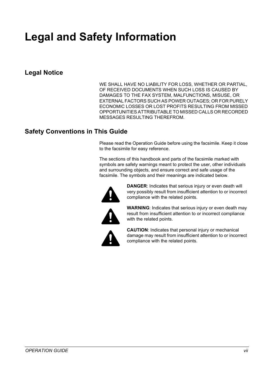 Legal and safety information, Legal notice, Safety conventions in this guide | TA Triumph-Adler DC 2018 User Manual | Page 9 / 234