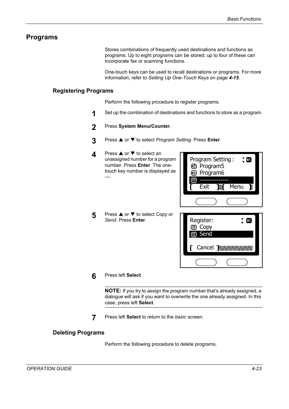 Programs, Registering programs, Deleting programs | Programs -23 | TA Triumph-Adler DC 2018 User Manual | Page 91 / 234