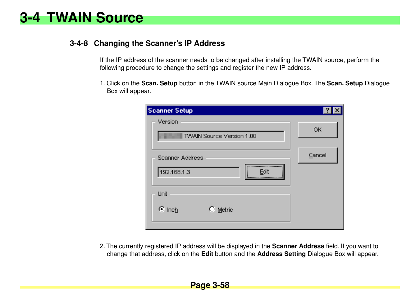 4-8 changing the scanner’s ip address, 4-8 changing the scanner’s ip address -58, 4 twain source | TA Triumph-Adler DC 2020 User Manual | Page 101 / 113