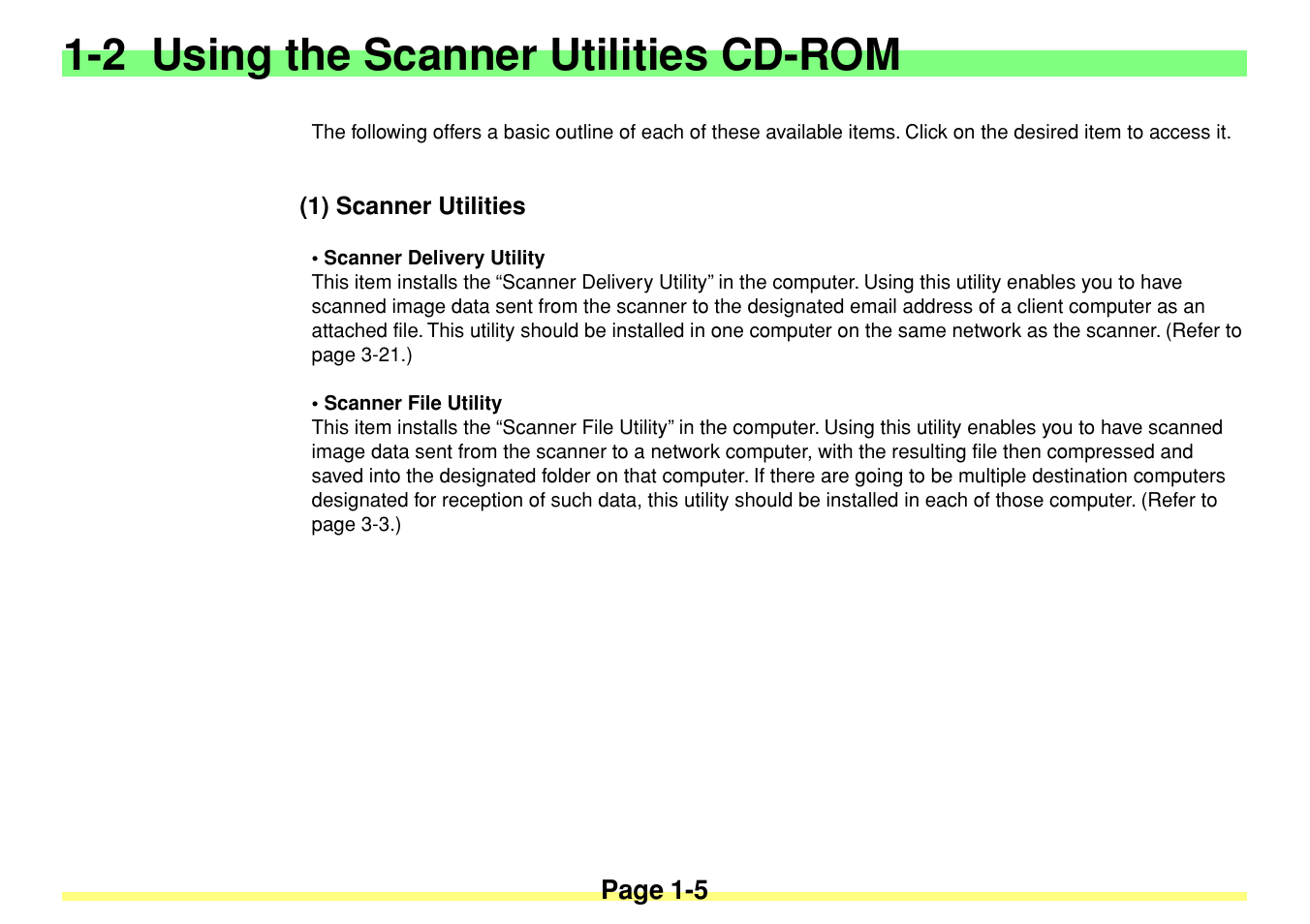 1) scanner utilities, 1) scanner utilities -5, 2 using the scanner utilities cd-rom | TA Triumph-Adler DC 2020 User Manual | Page 16 / 113