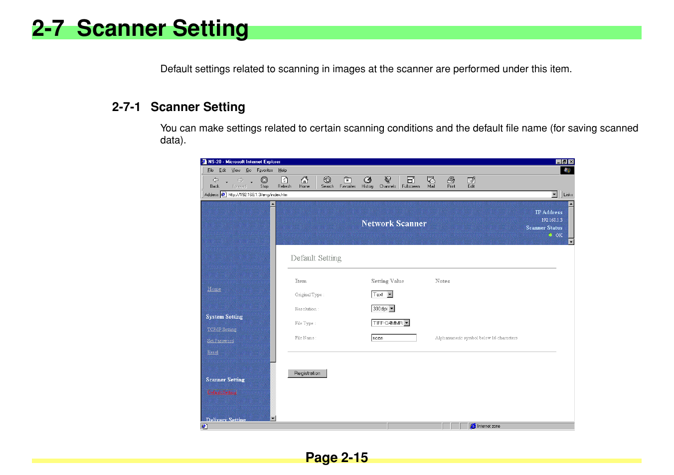 7 scanner setting, 7-1 scanner setting, 7 scanner setting -15 | 7-1 scanner setting -15 | TA Triumph-Adler DC 2020 User Manual | Page 33 / 113