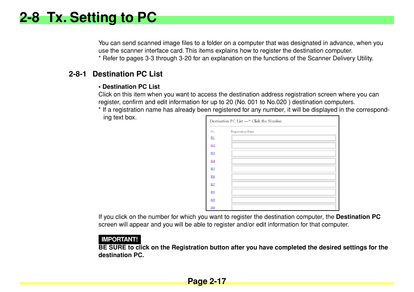 8 tx. setting to pc, 8-1 destination pc list, 8 tx. setting to pc -17 | 8-1 destination pc list -17 | TA Triumph-Adler DC 2020 User Manual | Page 35 / 113