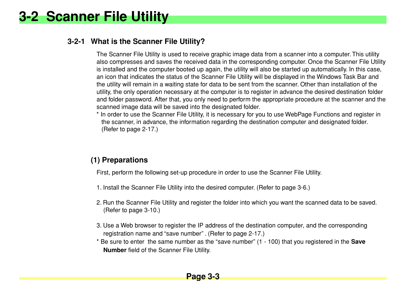 2 scanner file utility, 2-1 what is the scanner file utility, 1) preparations | 2 scanner file utility -3, 2-1 what is the scanner file utility? -3, 1) preparations -3, Page 3-3 | TA Triumph-Adler DC 2020 User Manual | Page 46 / 113