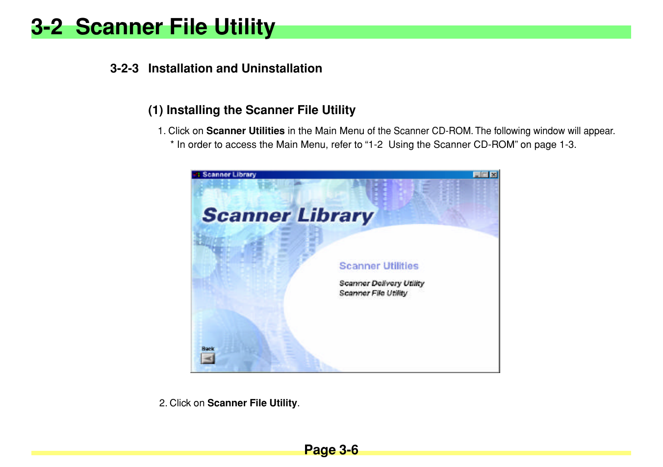 2-3 installation and uninstallation, 1) installing the scanner file utility, 2-3 installation and uninstallation -6 | 1) installing the scanner file utility -6, 2 scanner file utility | TA Triumph-Adler DC 2020 User Manual | Page 49 / 113