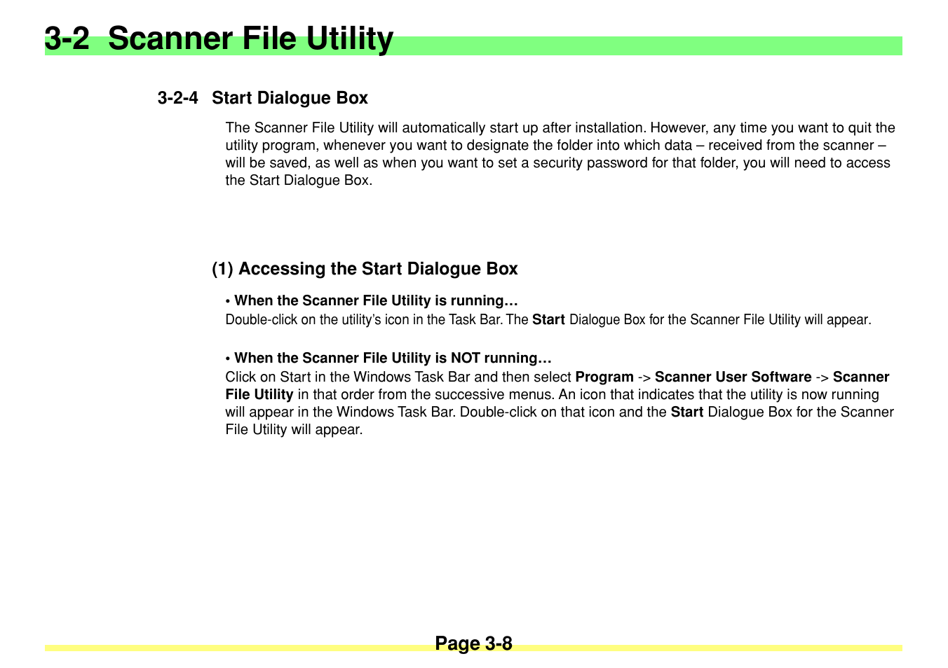 2-4 start dialogue box, 1) accessing the start dialogue box, 2-4 start dialogue box -8 | 1) accessing the start dialogue box -8, 2 scanner file utility | TA Triumph-Adler DC 2020 User Manual | Page 51 / 113