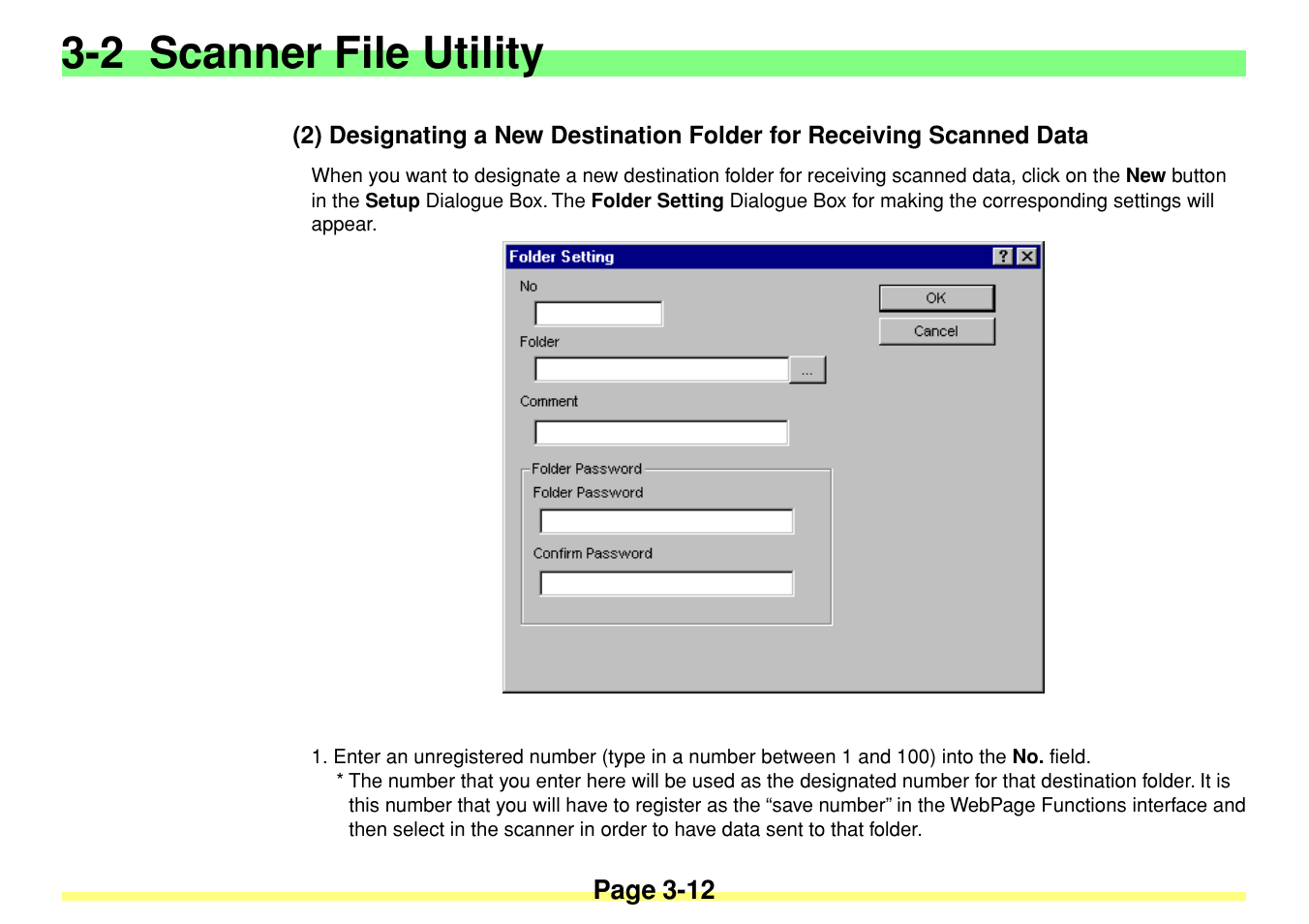 2) designating a new destination folder for, Receiving scanned data -12, 2 scanner file utility | TA Triumph-Adler DC 2020 User Manual | Page 55 / 113