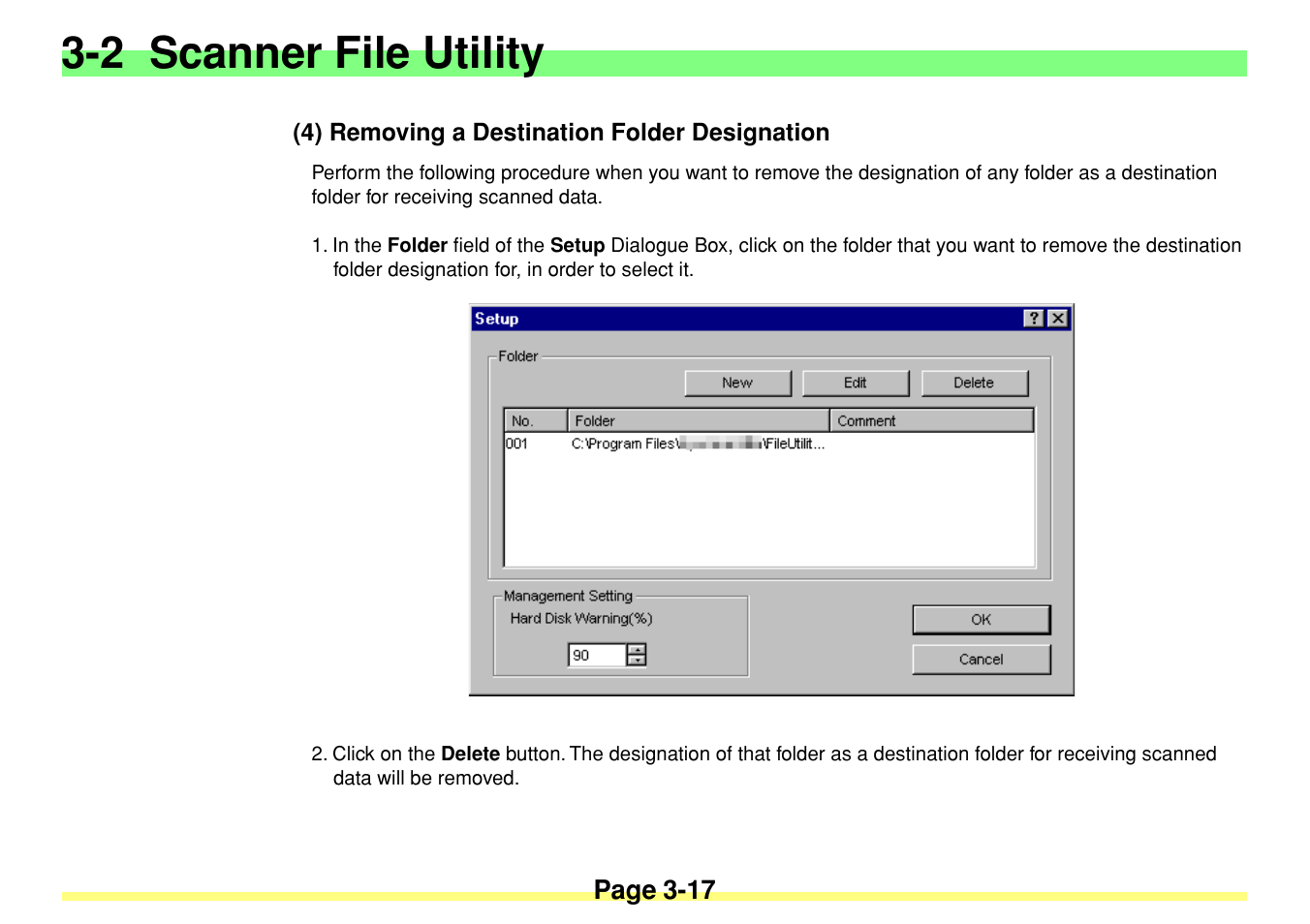 4) removing a destination folder designation, 4) removing a destination folder designation -17, 2 scanner file utility | TA Triumph-Adler DC 2020 User Manual | Page 60 / 113