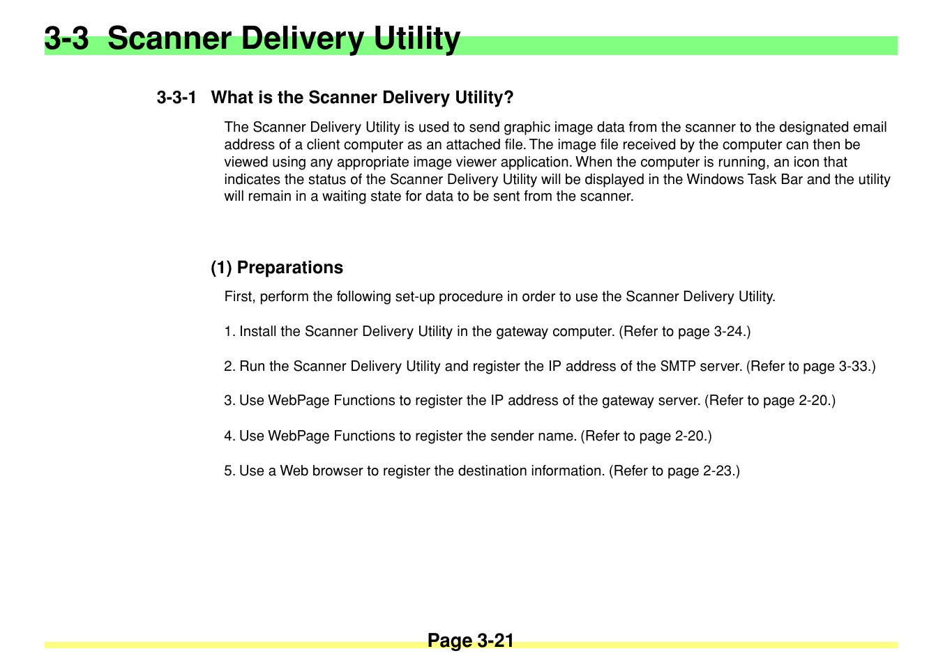 3 scanner delivery utility, 3-1 what is the scanner delivery utility, 1) preparations | 3 scanner delivery utility -21, 3-1 what is the scanner delivery utility? -21, 1) preparations -21 | TA Triumph-Adler DC 2020 User Manual | Page 64 / 113