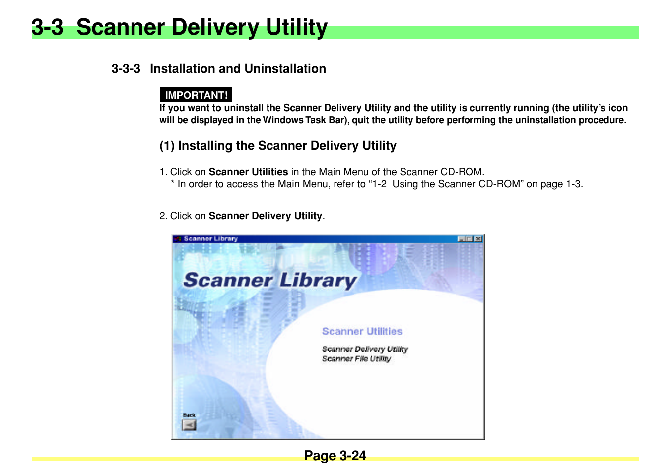 3-3 installation and uninstallation, 1) installing the scanner delivery utility, 3-3 installation and uninstallation -24 | 1) installing the scanner delivery utility -24, 3 scanner delivery utility | TA Triumph-Adler DC 2020 User Manual | Page 67 / 113