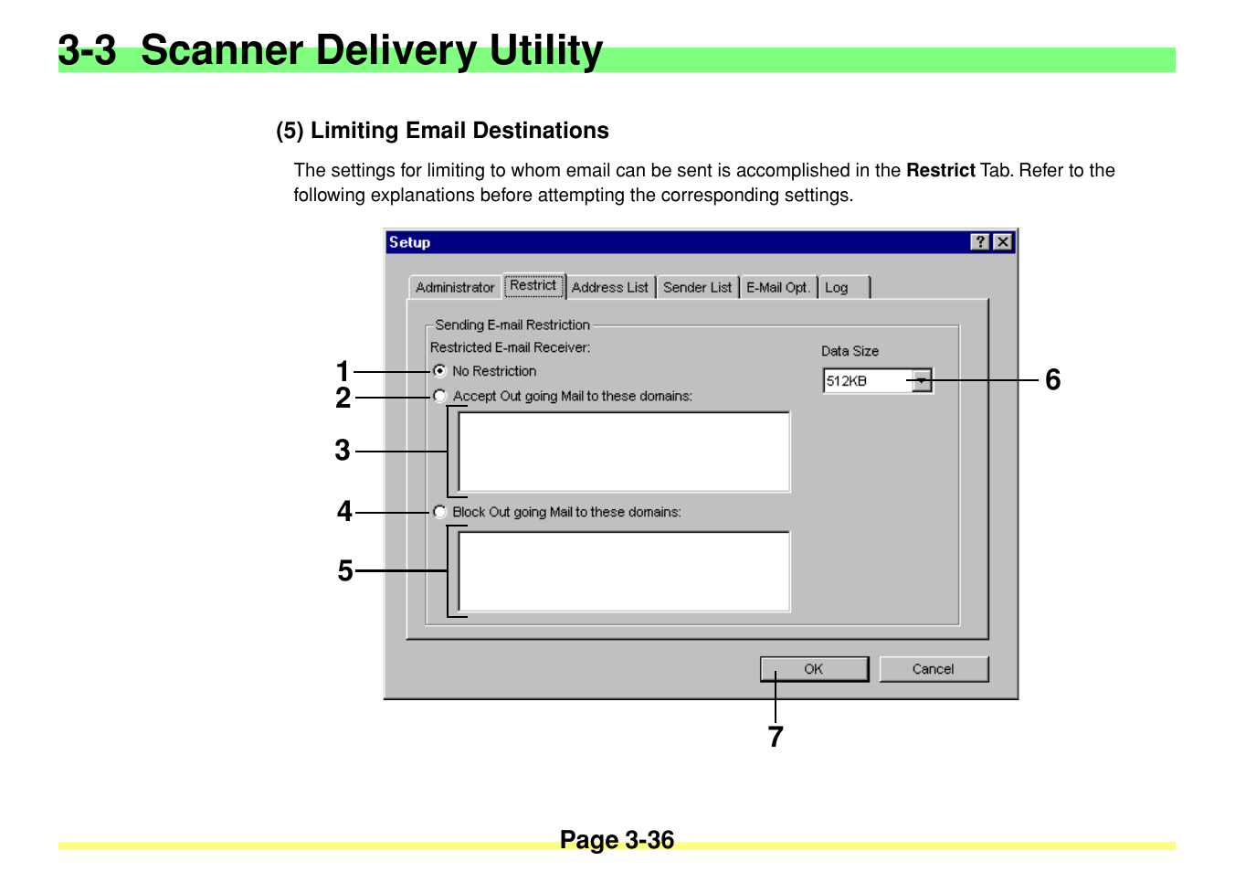 5) limiting email destinations, 5) limiting email destinations -36, 3 scanner delivery utility | TA Triumph-Adler DC 2020 User Manual | Page 79 / 113