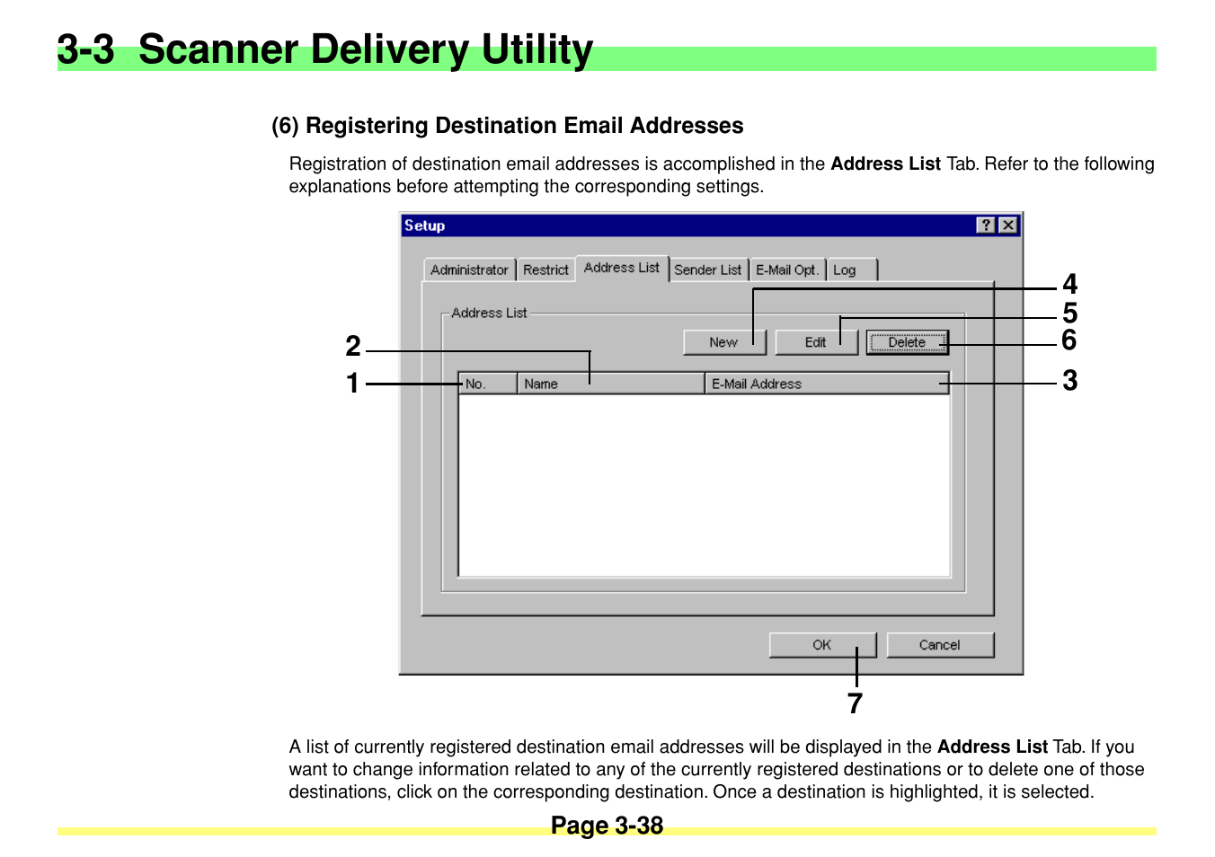 6) registering destination email addresses, 6) registering destination email addresses -38, 3 scanner delivery utility | TA Triumph-Adler DC 2020 User Manual | Page 81 / 113