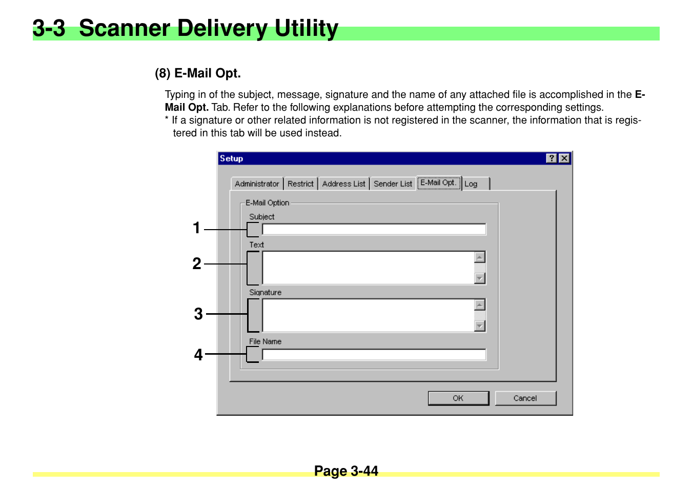 8) e-mail opt, 8) e-mail opt -44, 3 scanner delivery utility | TA Triumph-Adler DC 2020 User Manual | Page 87 / 113