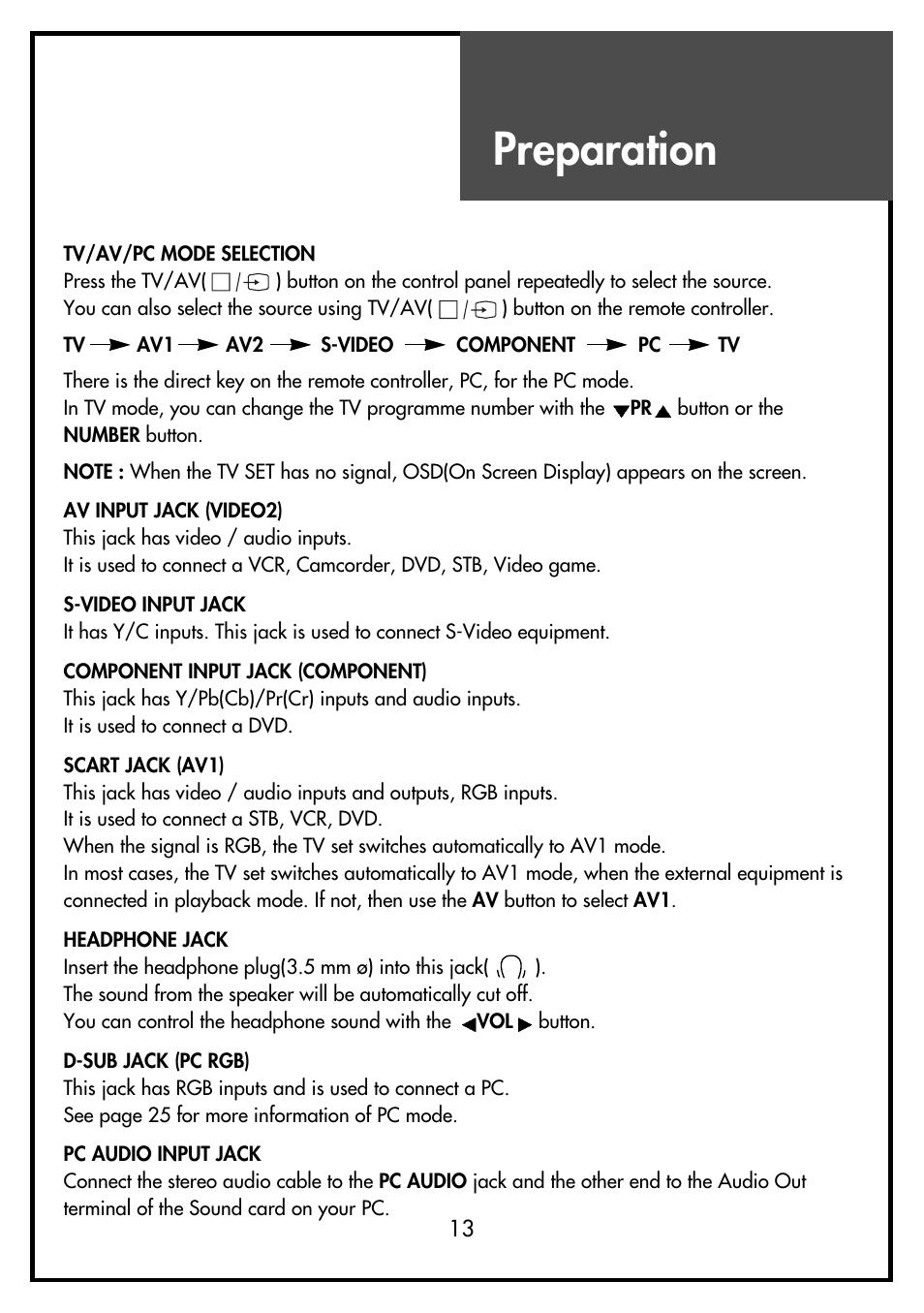 Preparation | Daewoo DSL-15D3 User Manual | Page 13 / 29