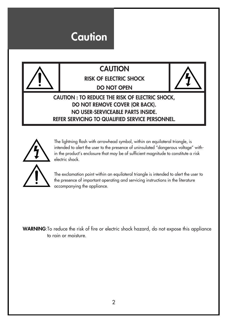 Caution | Daewoo DSL-15D3 User Manual | Page 2 / 29