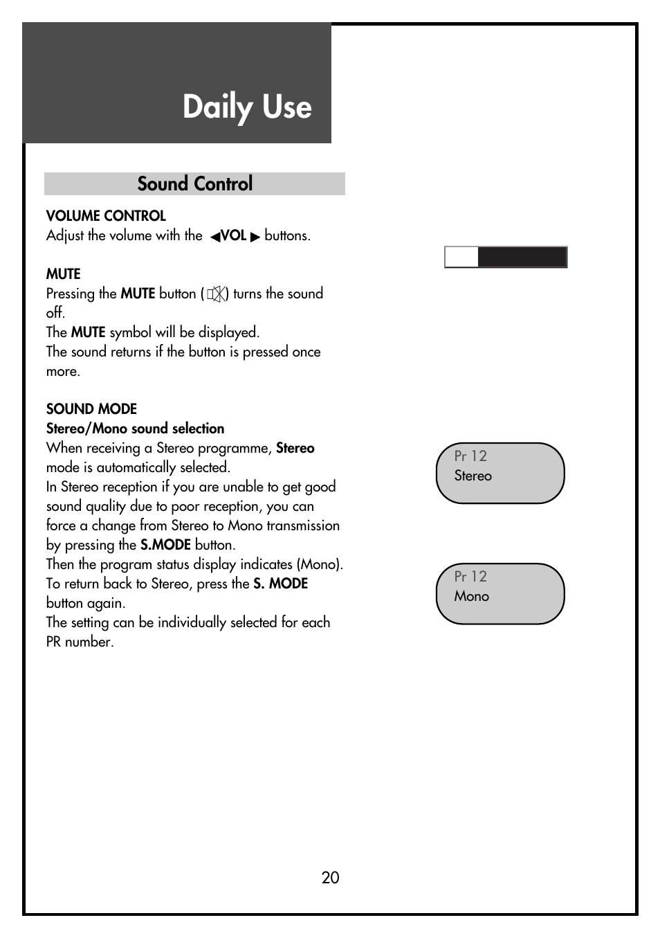 Daily use, Sound control | Daewoo DSL-15D3 User Manual | Page 20 / 29