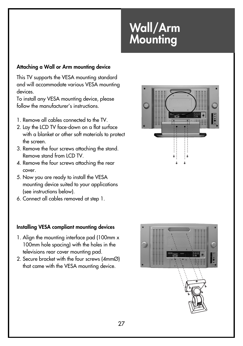 Wall/arm mounting | Daewoo DSL-15D3 User Manual | Page 27 / 29