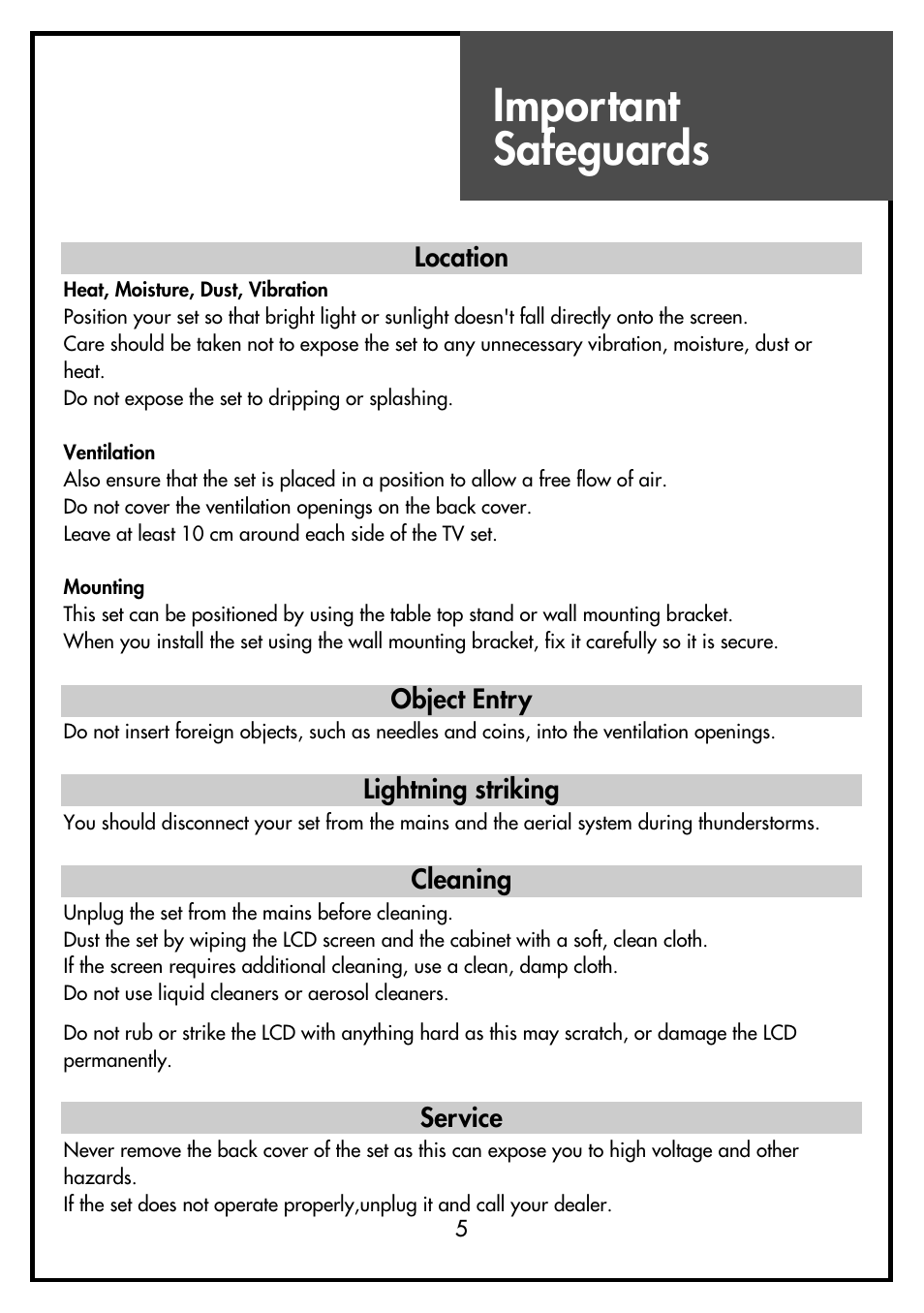Important safeguards | Daewoo DSL-15D3 User Manual | Page 5 / 29
