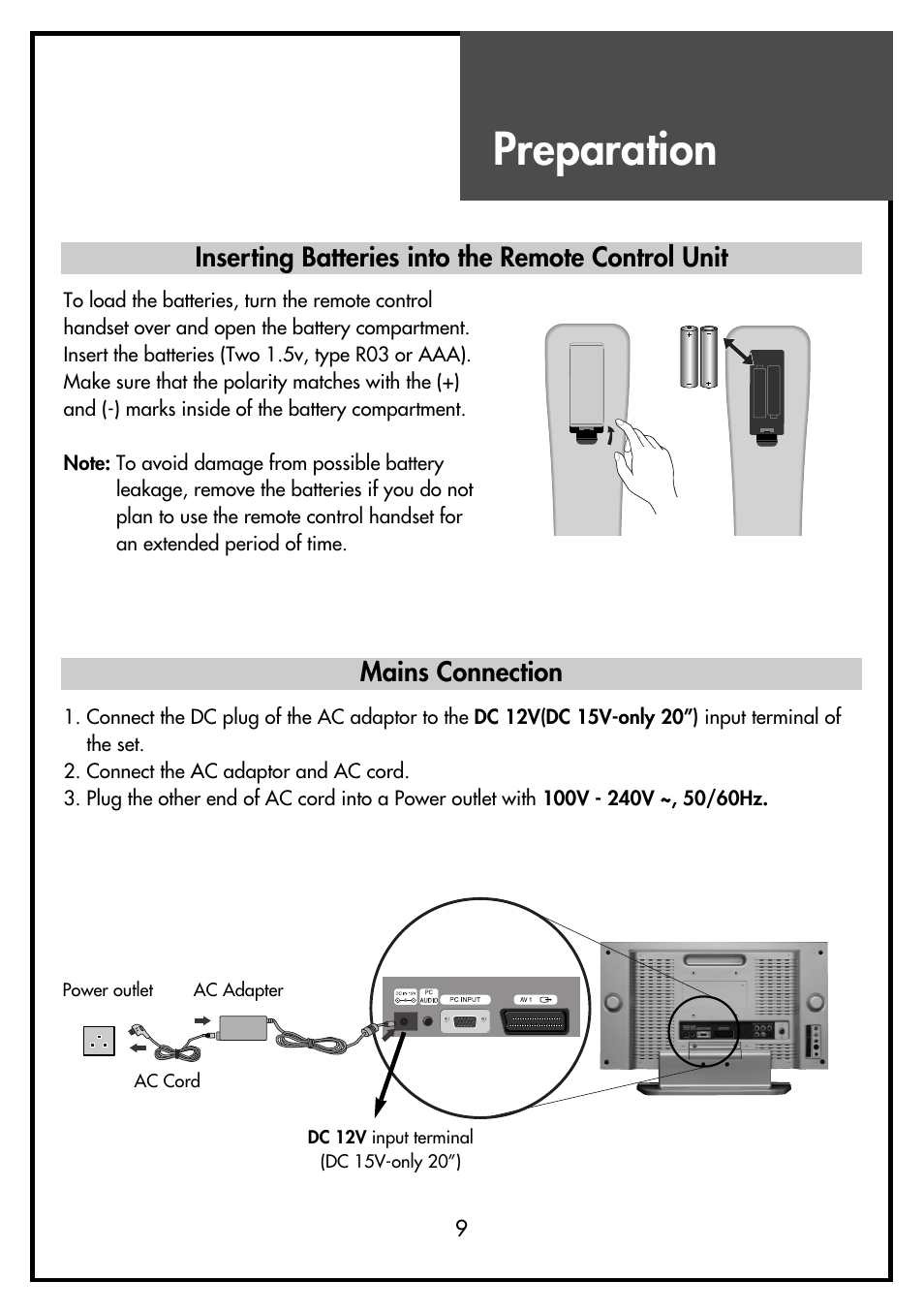 Preparation | Daewoo DSL-15D3 User Manual | Page 9 / 29