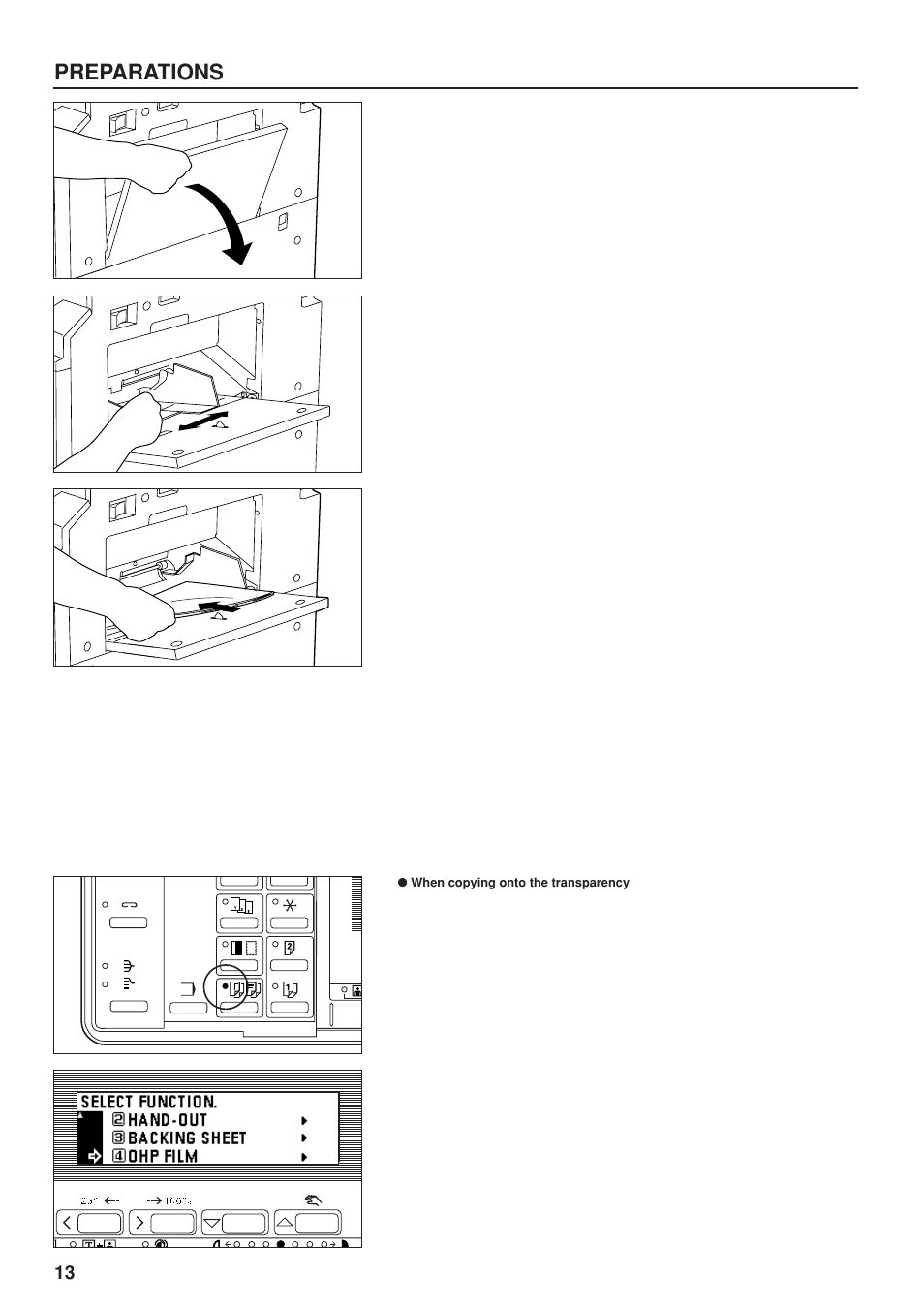 When copying onto the transparency, Preparations | TA Triumph-Adler DC 2023 User Manual | Page 16 / 90