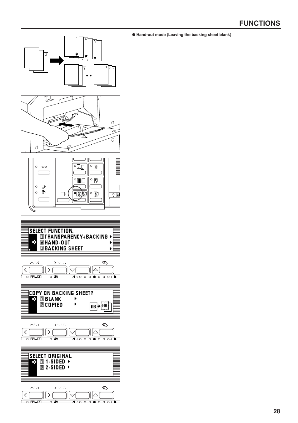 Hand-out mode (leaving the backing sheet blank), Functions | TA Triumph-Adler DC 2023 User Manual | Page 31 / 90