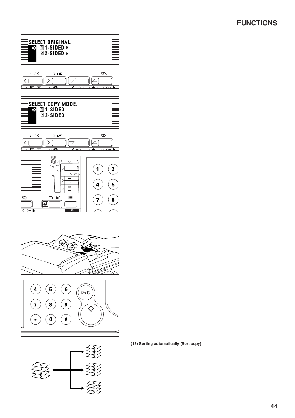 18) sorting automatically [sort copy, Functions | TA Triumph-Adler DC 2023 User Manual | Page 47 / 90