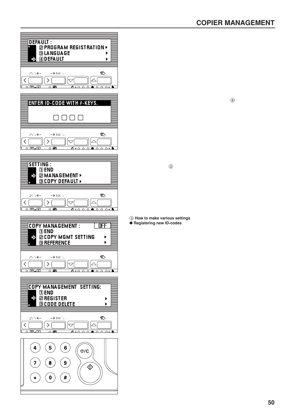 3 how to make various settings, Registering new id-codes, How to make various settings | Copier management | TA Triumph-Adler DC 2023 User Manual | Page 53 / 90