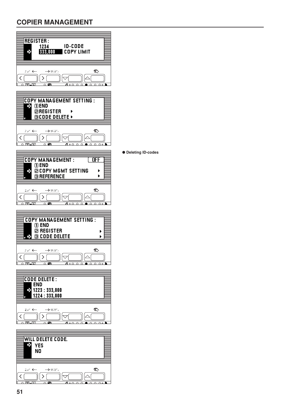 Deleting id-codes, Copier management | TA Triumph-Adler DC 2023 User Manual | Page 54 / 90
