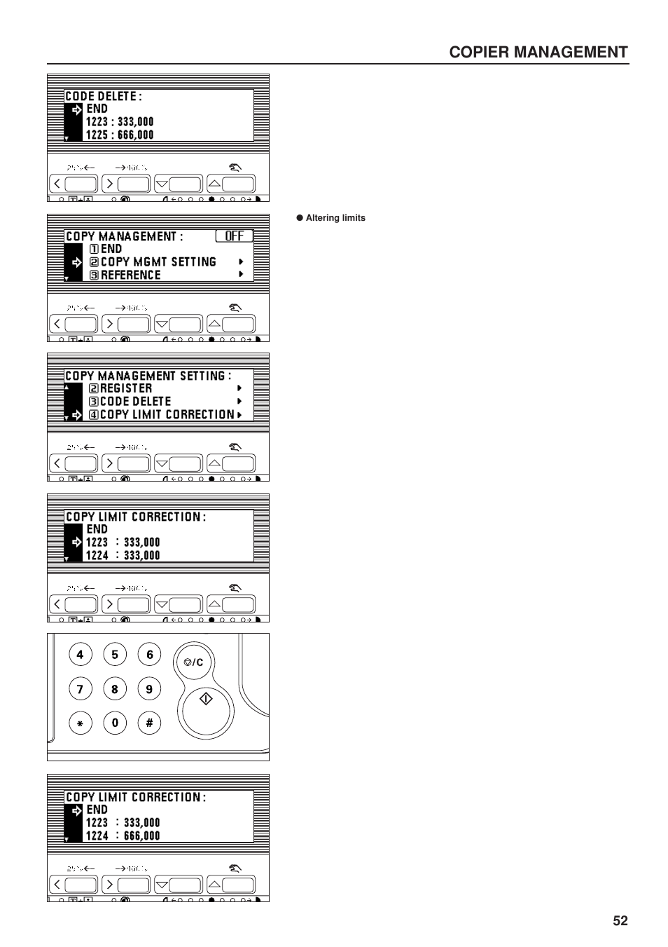 Altering limits, Clearing copy counts, Viewing copy counts | Copier management | TA Triumph-Adler DC 2023 User Manual | Page 55 / 90