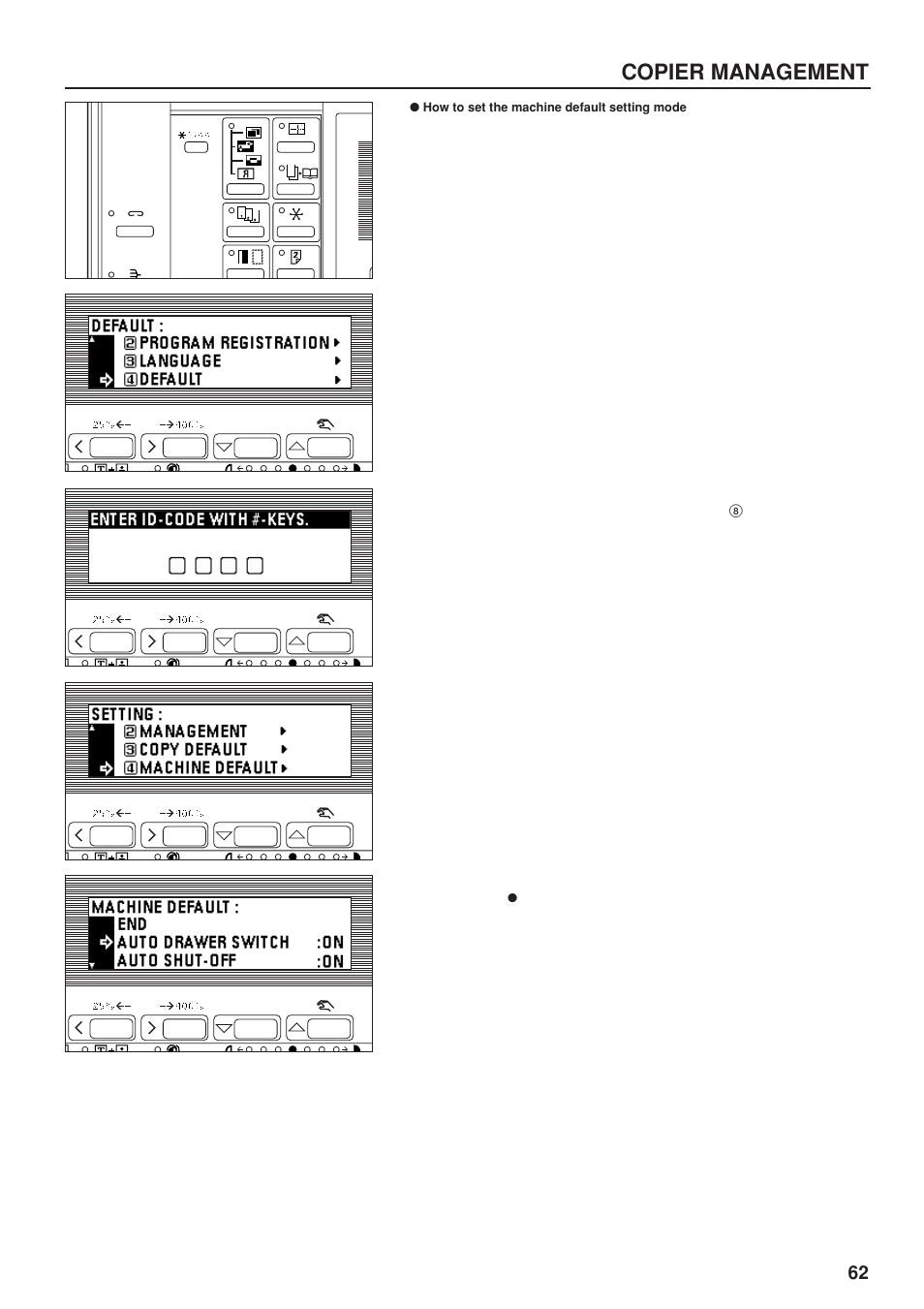 How to set the machine default setting mode, Copier management | TA Triumph-Adler DC 2023 User Manual | Page 65 / 90