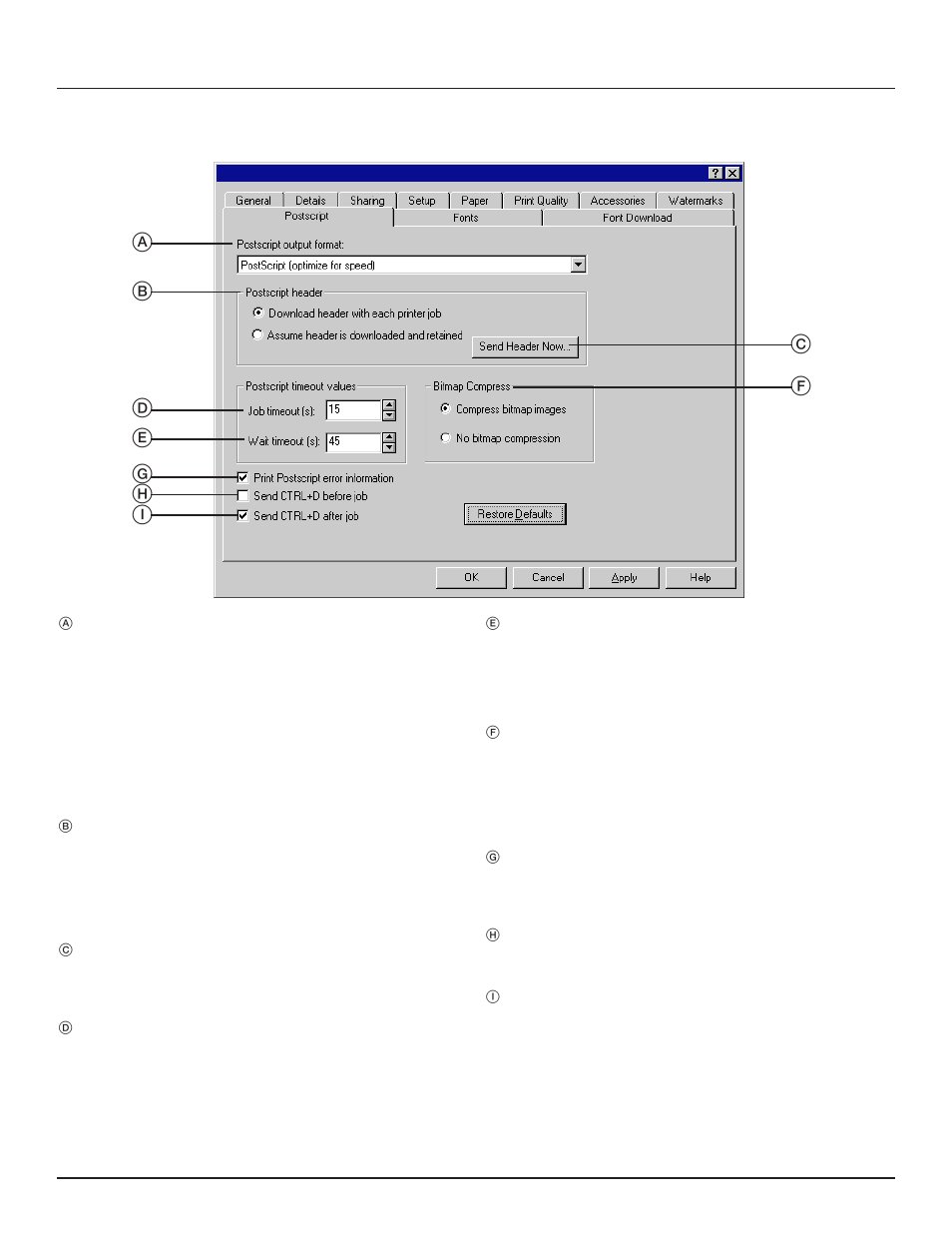 8 postscript tab (for ps printer driver only), 1. printer drivers for windows 95, Postscript | TA Triumph-Adler DC 2023 User Manual | Page 14 / 44
