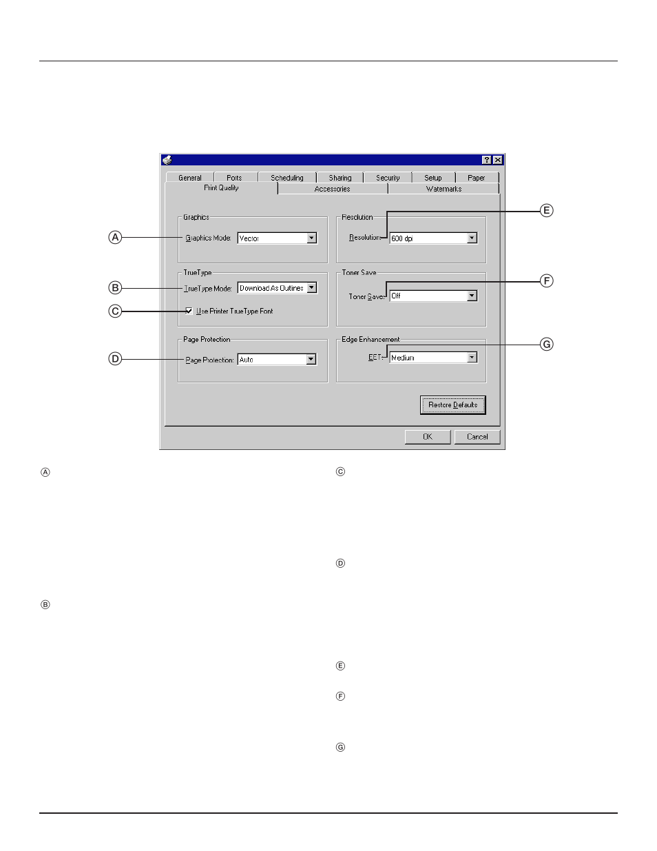 5 print quality tab, 2. printer drivers for windows nt 4.0, Print quality | TA Triumph-Adler DC 2023 User Manual | Page 23 / 44