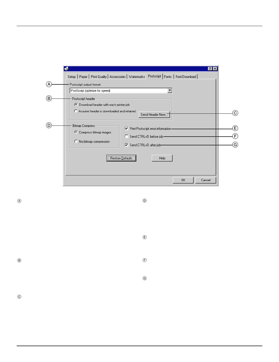 8 postscript tab (for ps printer driver only), 2. printer drivers for windows nt 4.0, Postscript | TA Triumph-Adler DC 2023 User Manual | Page 28 / 44