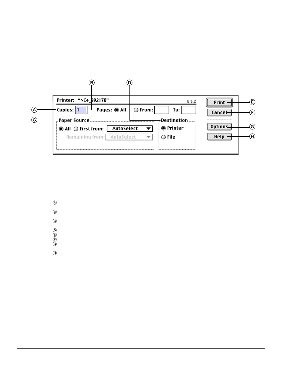 4 print dialog box, 4. macintosh ppd dialog boxes | TA Triumph-Adler DC 2023 User Manual | Page 40 / 44