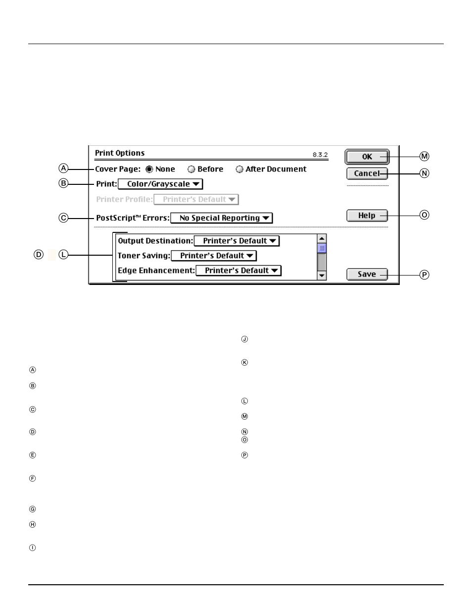 5 print options dialog box, 4. macintosh ppd dialog boxes, Print options | TA Triumph-Adler DC 2023 User Manual | Page 41 / 44