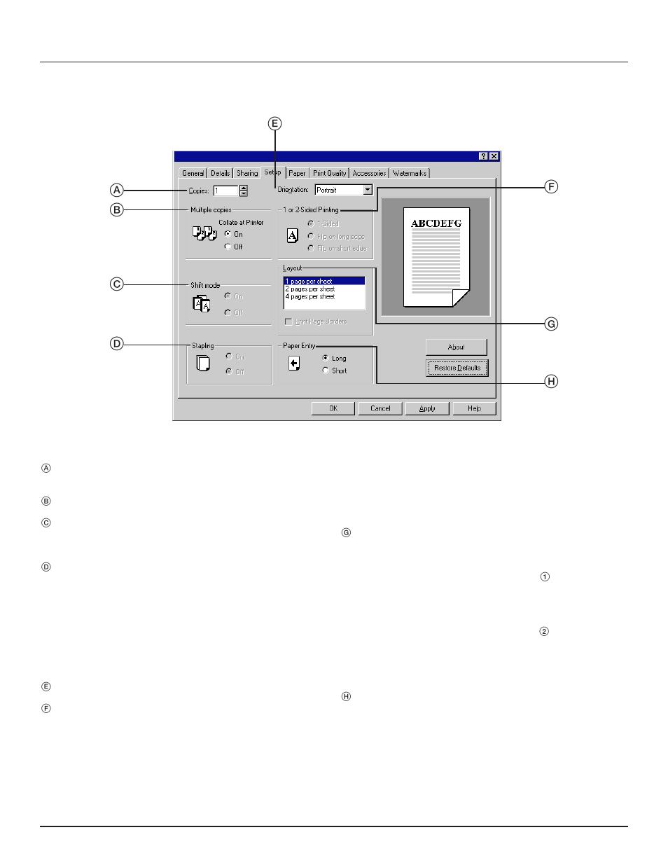 3 setup tab, 1. printer drivers for windows 95, Setup | TA Triumph-Adler DC 2023 User Manual | Page 6 / 44