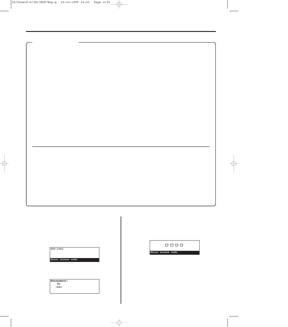 Restricted access, 1) preparations before use, Restricted access -55 | 1) preparations before use -55, 2) message display in the initial mode, Restricted access is turned on) -55 | TA Triumph-Adler DC 2023 User Manual | Page 127 / 167