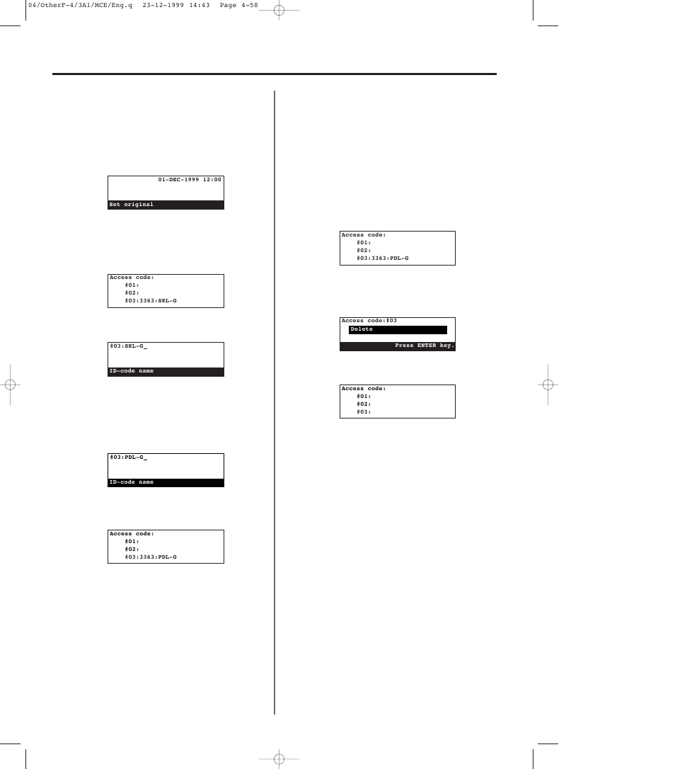 6) changing an id-code name, 7) deleting access codes, 6) changing an id-code name -58 | 7) deleting access codes -58, 164 (6) changing an id-code name | TA Triumph-Adler DC 2023 User Manual | Page 130 / 167